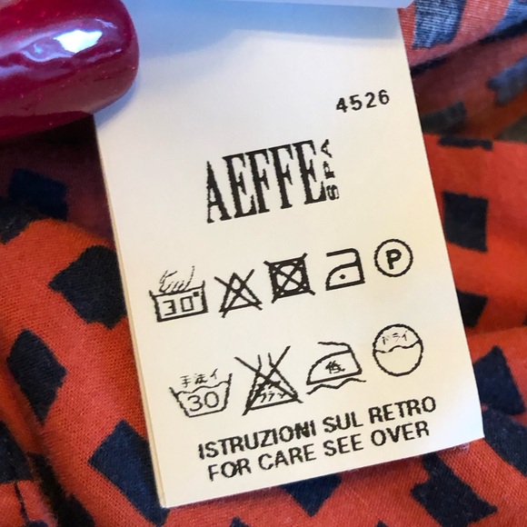 Aeffe Spa Orange Navy Patterned Button Down Blouse Cotton Sz 10 US EUC! - Picture 11 of 16